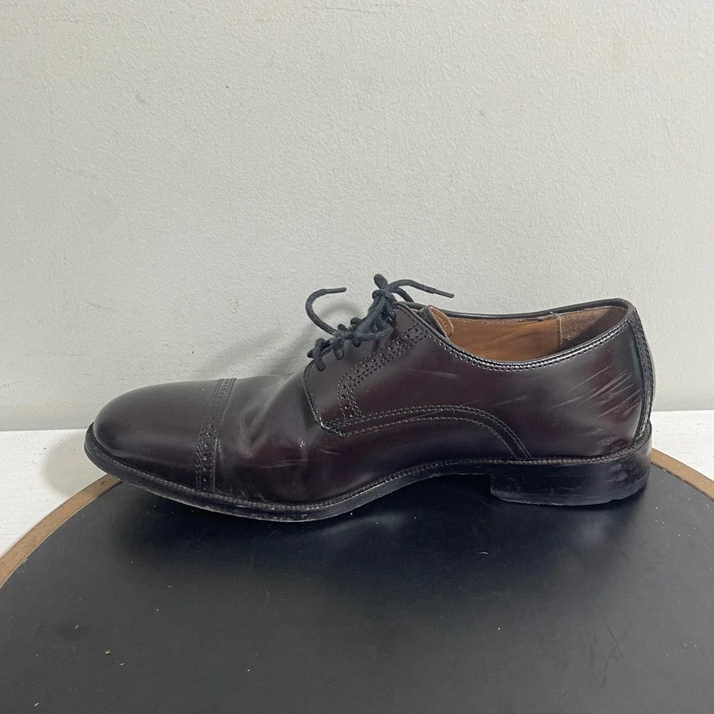 Johnston & Murphy Sheepskin Leather Oxford Dress Shoes‎ Men 8D Burgundy Cap Toe